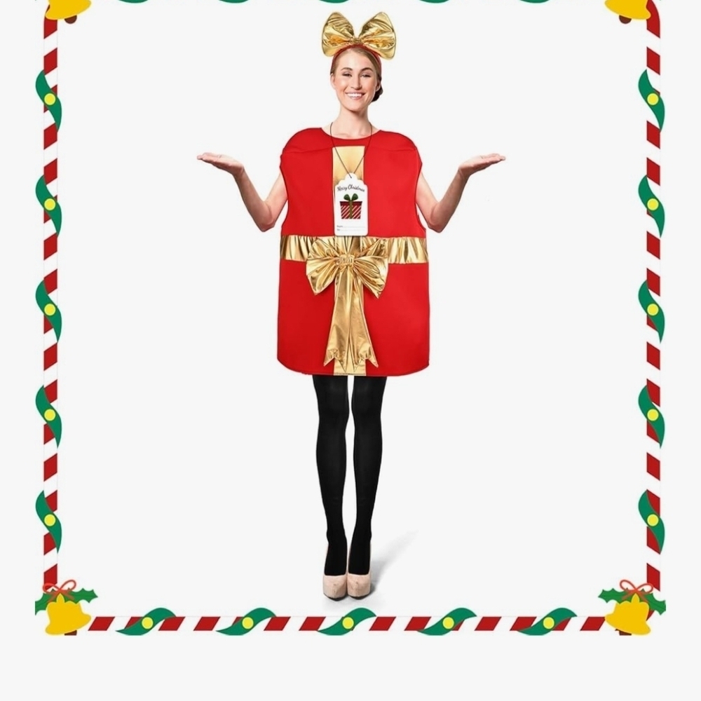 Festive Red and Gold Gift Box Costume - Picture 7 of 16